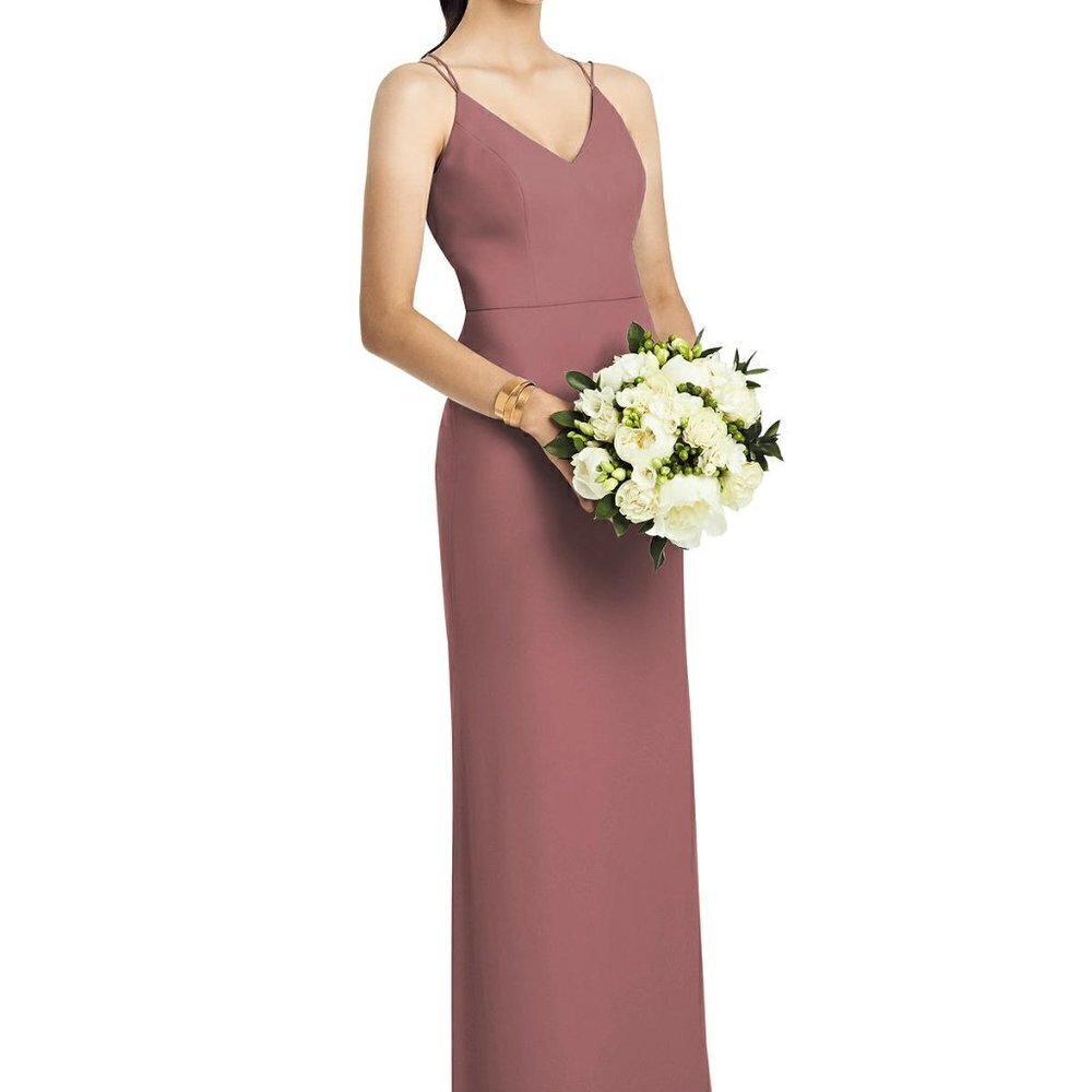 Dessy Collection Cabernet Crepe V-Neck Draped Back Gown 3060 Pink 18